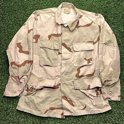 VTG 90s Desert Camo Combat Coat Button Shirt Jacket Multi Size Beige Ripstop • $19.99