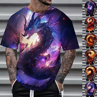 Men's Dragon T Shirt Summer Short Sleeve T Shirt Top Animal Themed Shirt • $15.86