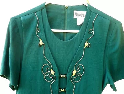 $22.90 • Buy Vtg Periwinkle Brand M S St Patricks Day Green Pleated 3d Roses Vest Dress Women
