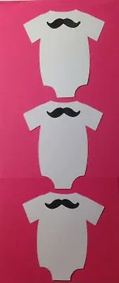 DIE CUTS SET 24  WHITE BABY Bodysuits W MUSTACHES Party & Baby Shower Decoration • $3.49