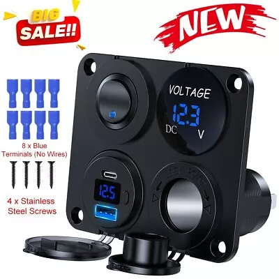 RV 12V Dual USB Charger Socket Blue LED Voltmeter 4 In 1 Switch Panel Car Boat • $15.66