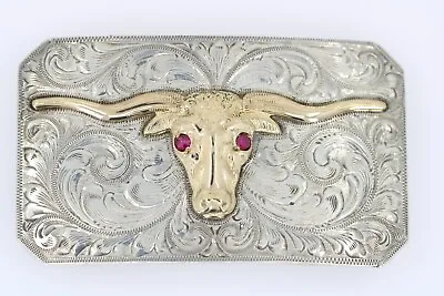 Rare MSC JOHN McCABE Silversmiths Sterling 10K Rodeo Longhorn Steer Belt Buckle • $1259.99