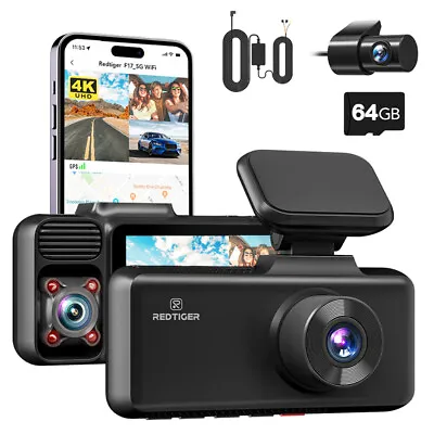 REDTIGER 4K 3 Channel Dash Cam 5G WiFi Front And Rear Inside With Hardwire Kit • $159.99