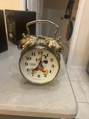 Vintage Disney Mickey Mouse Lorus Quartz Alarm Clock With Bell Gold Toned  • $24.99