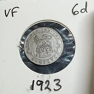 £16 • Buy 1923 Sixpence George V 50% Silver VF Sp#4024 HarderYear