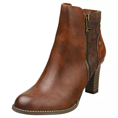 Mustang Side Zip Heel Womens Chestnut Ankle Boots • £56.49