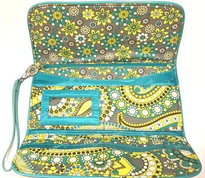 Vera Bradley Lemon Parfait Making Waves Clutch Purse Hand Bag Wallet Gray Yellow • $24.99