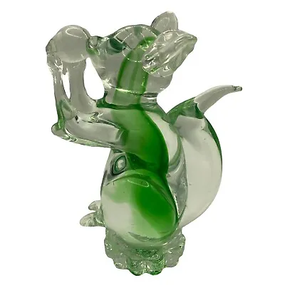 Murano Glass Squirrel Figurine Clear And Green 6.5 • $40