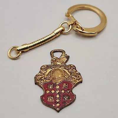 Vtg Packard Crest Shield Keychain Fob Swan Knight Gold Tone Red Key Chain READ • $19.95