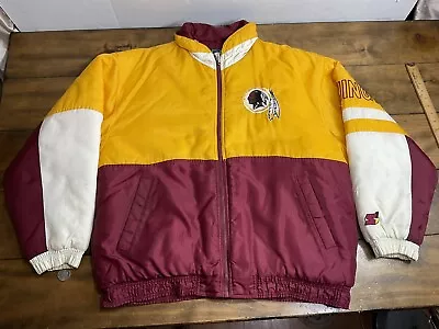 Washington Redskins Starter Puffer Jacket Size Large Maroon/Yellow NFL Vintage • $75