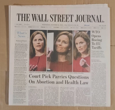 $11 • Buy Wall Street Journal Newspaper October 14 2020 Amy Coney Barrett Supreme Court