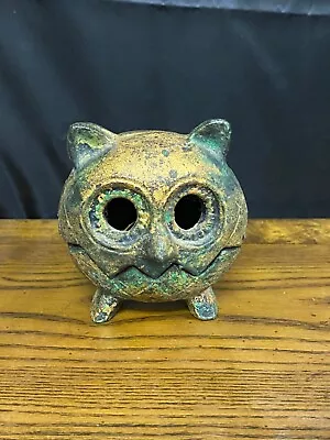 1960s Japan Brutalist Iron Owl Lantern Candle Holder Noguchi Hurricane Vintage • $55