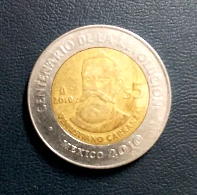 2008 Mexico 5 Pesos   Bimetallic Coin-  Venustiano Carranza • $6.99