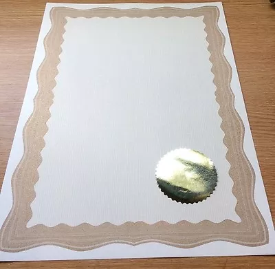 30 A4 Paper Plain Blank Certificates With Gold Border & 30 Plain Gold Foil Seals • £10.99