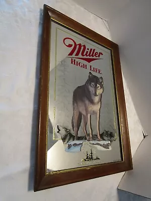 Advertising MILLER HIGH LIFE Beer Mirror Timber Wolf WI Wildlife Series 1991 • $68