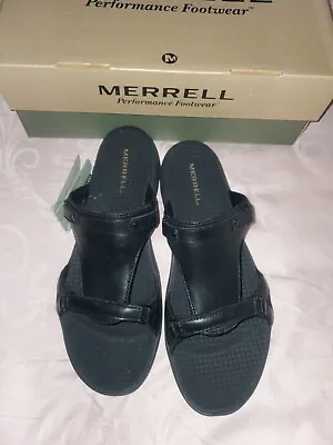 New Merrell Glade Black Leather Slide Sandals Sz 10 M J33234 • $59.99