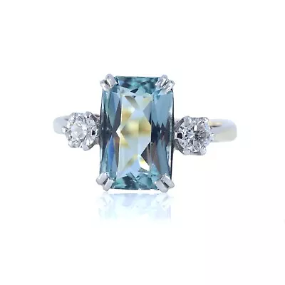 AQUAMARINE & DIAMOND RING - 18CT SOLID WHITE GOLD - 4.12 Grams - Size M • £1795