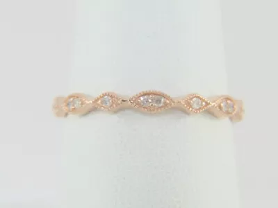 10K Rose Gold Natural Diamond Milgrain Wedding Band Or Stacking Ring Size 8.5 • $225