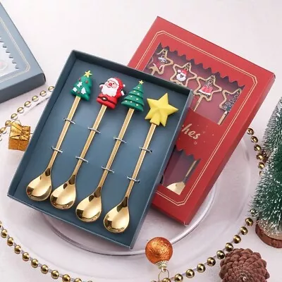 Christmas Gift Cutlery Stainless Steel Spoon Fork Set Elk Christmas Tree Decorat • $45.55