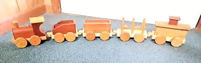 Vintage Handmade Wooden Toy Train Set 5 Piece 35  Long Very Nice • $29.95