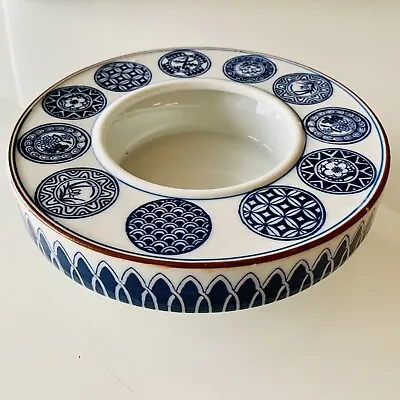 Japanese Ceramic Rice Bowl Warmer Marumon Sansui Blue Pattern • £14.99