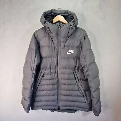 Nike Puffer Jacket Mens Large Grey Duck Down Filled Hooded Bubble Sportswear • $80.92