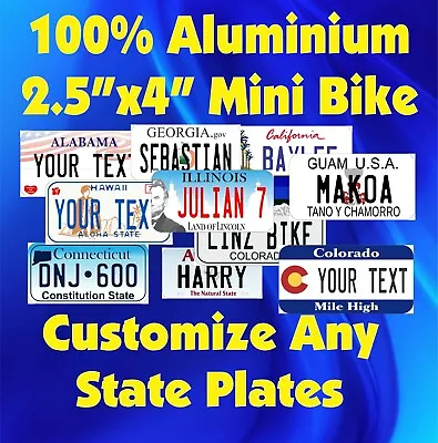50 States Any Text Personalize Custom 2.5 X4  Mini Bike Bicycle License Plate • $12.11