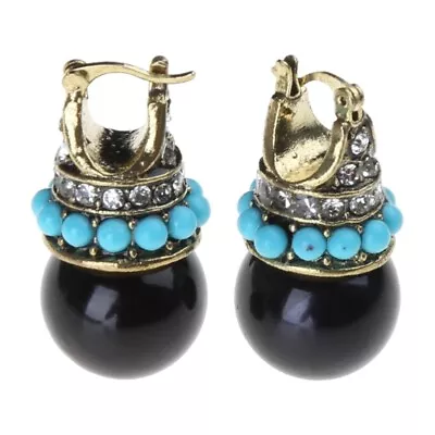 Luxury Palace Style Stud Earrings For Women Black Beads Shiny Crystal Jewelry • $5.03