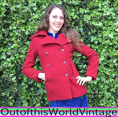 Merona RED DOUBLE BREASTED PEACOAT 100% Wool Retro Vtg Military Womens Size XS • $52