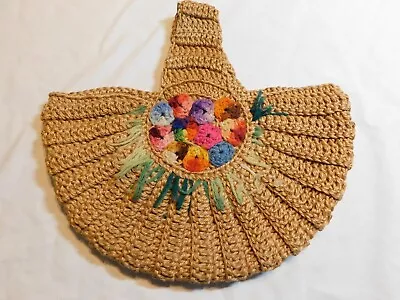 Vtg Crochet Purse Handbag Bag Knit Flower Basket Handmade Tote • $30