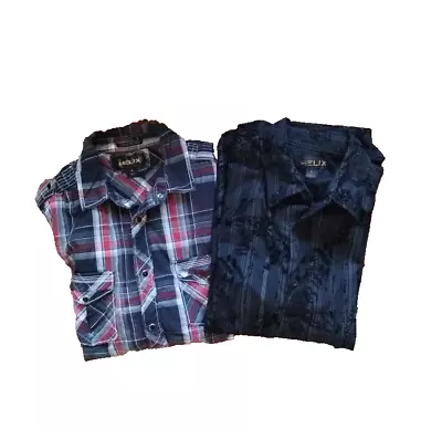 Lot Of 2 Helix Shirt Mens Large Western Cowboy Rocker / Plaid Long Sleeve Nice • $39