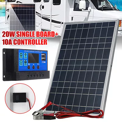 20W 12V Portable Mono Solar Panel Trickle Charger Kit Car Battery Maintainer RV • £19.99