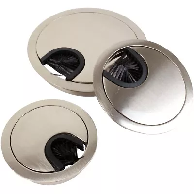 BRUSHED NICKEL DESK GROMMETS Computer Table Cable Lead Tidy Plug Hole Cover Cap • £4.81