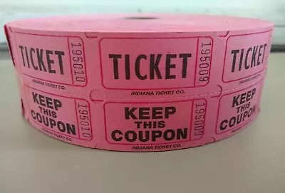 NEW Pink Double Raffle Ticket Roll 2000 Coupons Stubs FREE SAME DAY SHIPPING • $16.99