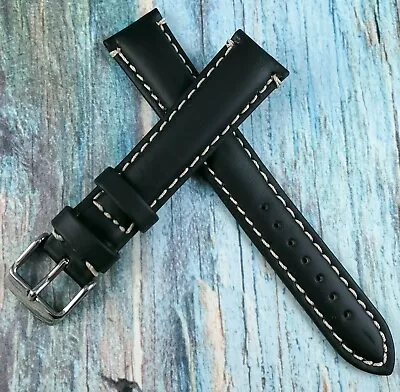 Hadley Roma 18 Mm Black Stitched Oil-Tan Genuine Leather Watch Band MS885 • $24.95