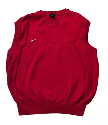 Vtg Nike Team Men’s Red V-Neck Cotton Sweater Vest Size Large • $25.19