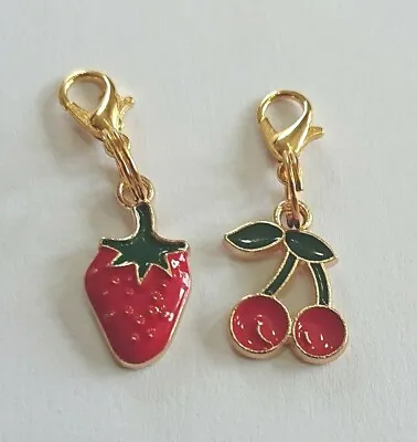 £3.65 • Buy  🍒  🍓 Clip On Charms Enamel Cherry & Strawberry Charms 1 Of Each Fruit Charms