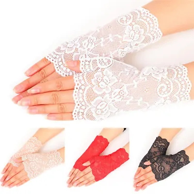 £4.78 • Buy New Women Evening Bridal Wedding Party Dressy Lace Fingerless Gloves Mitten Lp