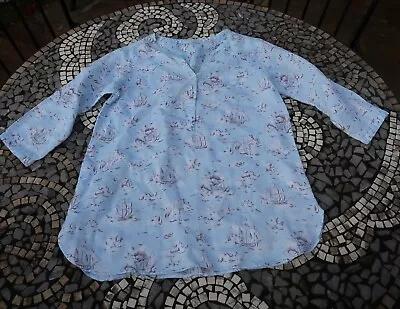 Cabbages And Roses Shirt Top Ship Small S Blue White 100% Linen Uni Qlo • $56.83