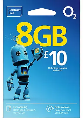 O2 02 Nano Sim Card £10 Bigbundle 8gb Net For Samsung Galaxy & Iphone Bargain • £0.99