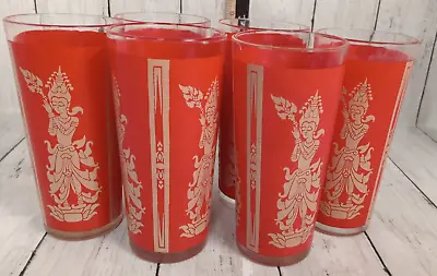 Goddess High Ball Glass Mid Century Modern Retro Bar Set Of 6 Asian MCM Red • $27.97