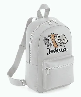 Personalised Embroidered SAFARI ANIMALS Boys Girls Rucksack Backpack Bag School  • £17.99