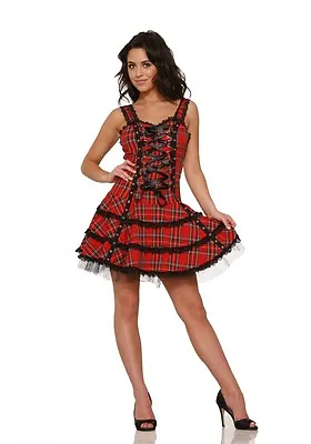 H&R LONDON RED TARTAN MINIDRESS BLACK RED GOTH 50s PINUP PUNK VINTAGE PROM DRESS • $43.99