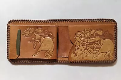 Tooled Leather Billfold Cowboy Rodeo Double Sided - Unused? • $25