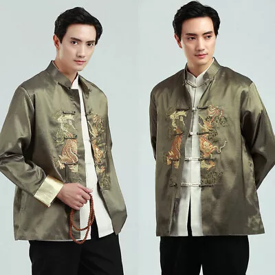 Mens Chinese Traditional Tang Suit Martial Arts Kung Fu Tai Chi Coat Uniform Top • $24.36