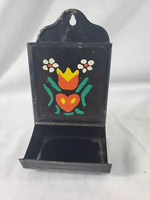 Vintage Hand- Painted Wall Mounted Match Holder/Dispenser Tin Floral Design FS • $19.99