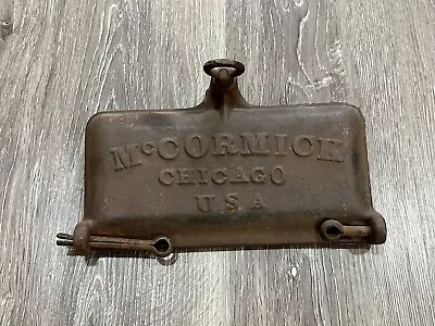 ANTIQUE McCormick Chicago Tool Box Lid Cast Iron Tractor Mower Implement M539 • $59.99