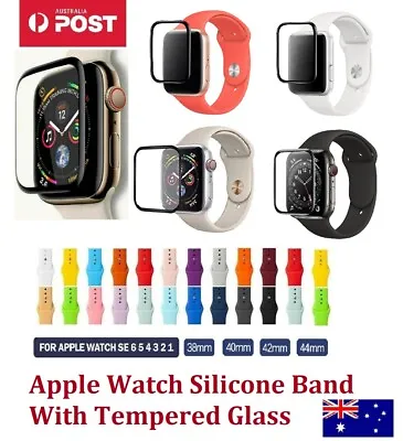 $4.99 • Buy Silicone Strap Wrist Band & Tempered Glass For Apple Watch Series 1/2/3/4/5/6/SE