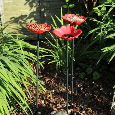 £8.01 • Buy Set Of 2 Poppy Wild Bird Feeder Seed Nut Water Bowl Bath Dish Garden Flower Pair
