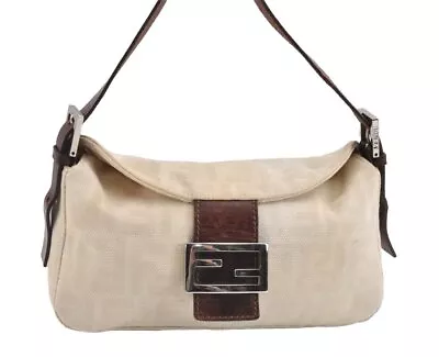 Authentic FENDI Zucca Vintage Shoulder Hand Bag Purse Canvas Leather White 1899J • $187.50